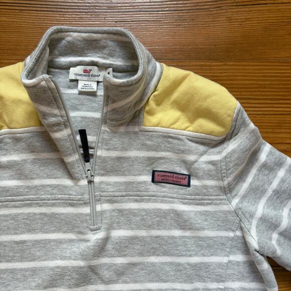 Vineyard Vines gray white striped yellow mock neck quarter zip sweater SIZE M - Picture 3 of 4